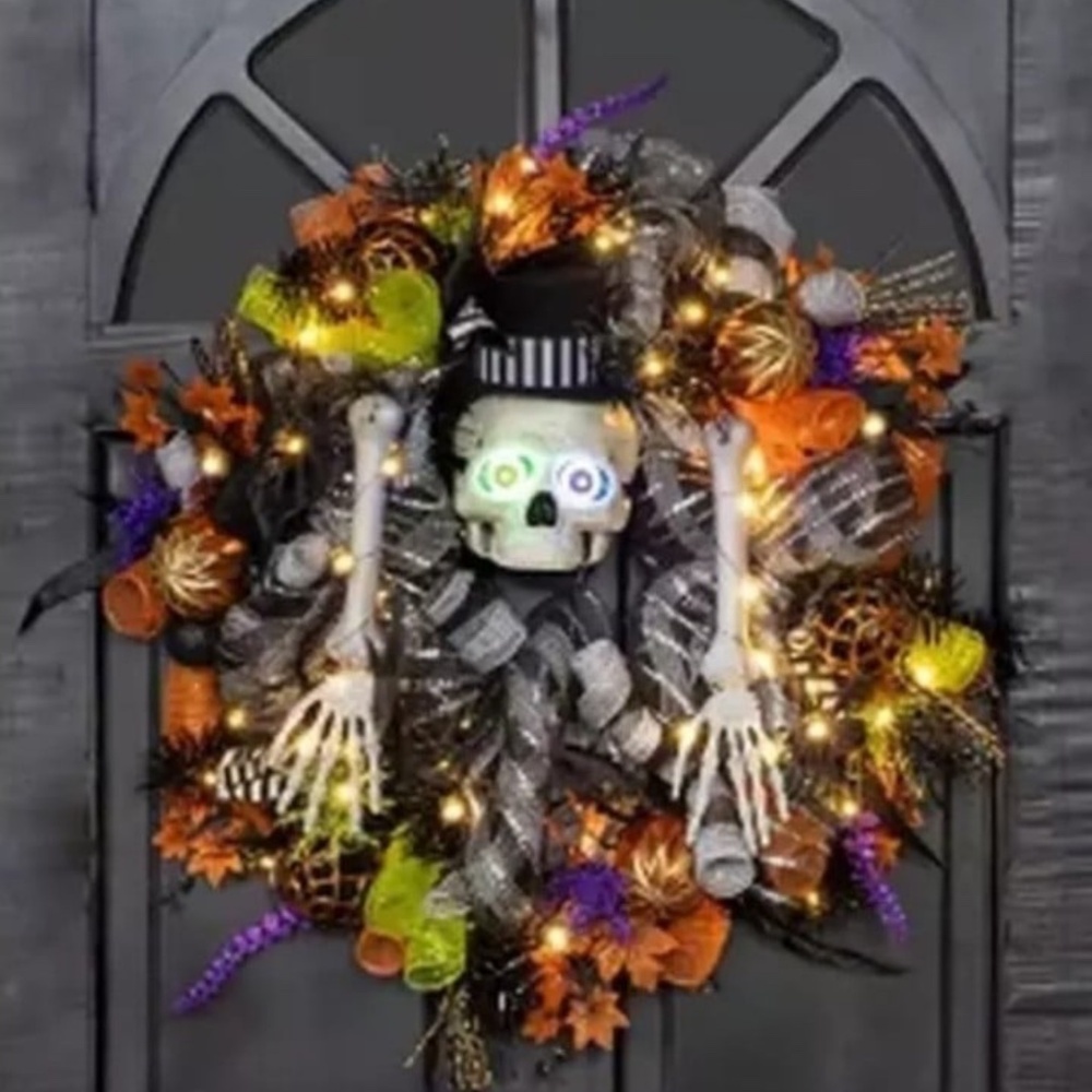 Halloween Wreath Members Mark Light Up Skeleton Wreath New In Box